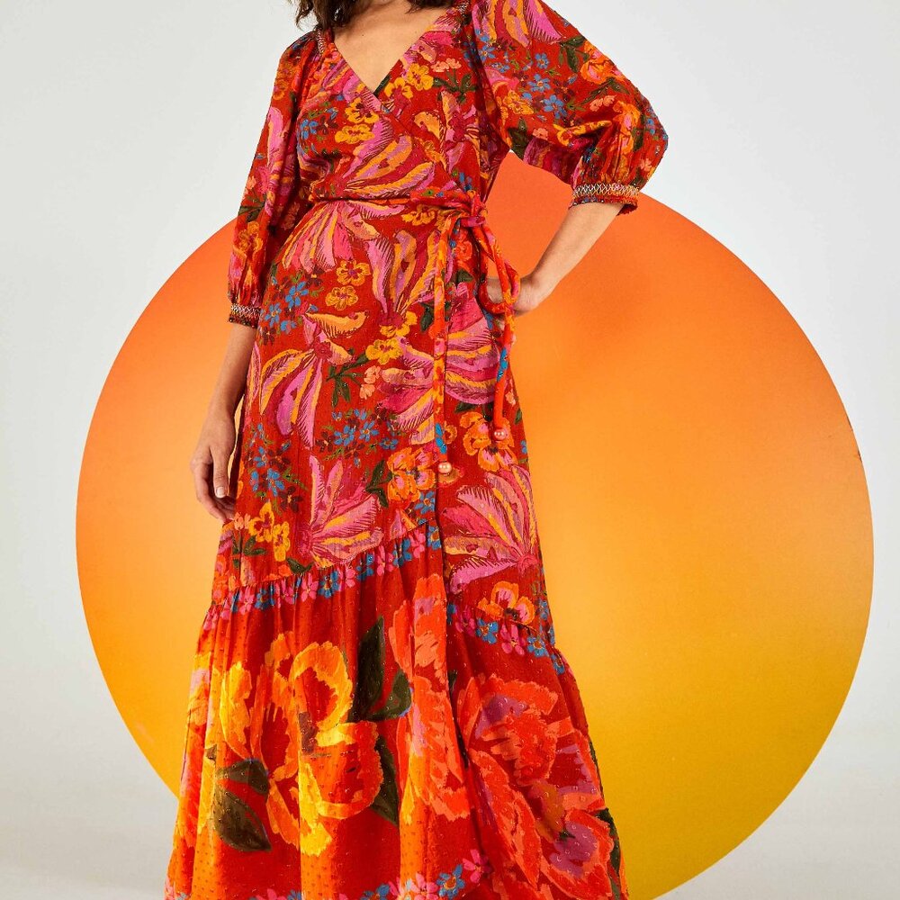 Farm Rio RED SPRING BANANAS MAXI DRESS